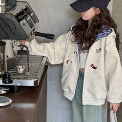 Girls' Sweatshirt Jacket Autumn and Winter 2025 New Style Medium and Large Children's Cartoon Top Kidsren's Fleece Cardigan Hooded Clothing