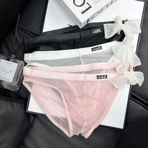
Bow tied men's briefs trendy and stylish personalized men's underwear ultra-thin transparent low waist pink