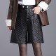 Thickened five-point pants leather pants for women in autumn and winter 2024 new high-waist loose wide-leg leather shorts boot pants straight mid-leg pants