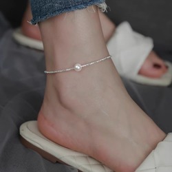 925 Sterling Silver Broken Silver Pearl Anklet Women's 2023 New Hot Style Light Luxury Niche High-end Sense Sparkling Anklet