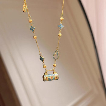 
New Chinese style enamel burnt blue peace lock pendant necklace