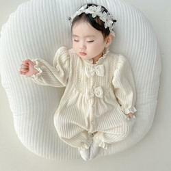 Baby Jumpsuit Spring Long-Sleeved Pure Cotton 0-3 Months Newborn Baby Clothes Spring & Fall Set 6-Piece Baby Girl Princess Outfit