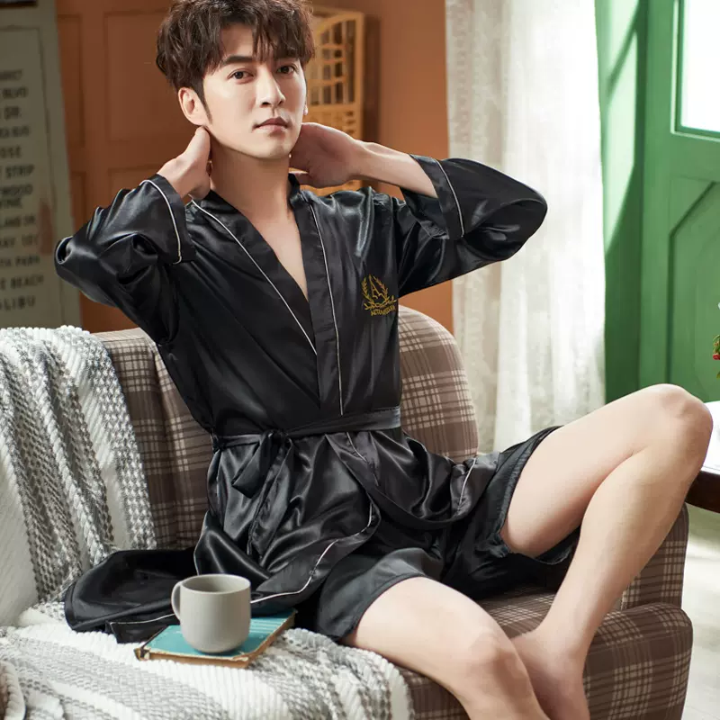 睡袍男性感睡衣春秋夏季睡裙薄款冰丝绸浴袍仿真丝韩版家居服