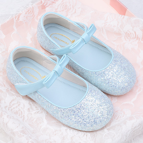 
Blue leather shoes, baby girl princess shoes, children's four-season shoes, girls' single shoes, crystal shoes, soft sole performance flower girls' shoes