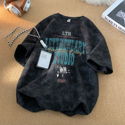 Trendy Brand Short-Sleeve T-Shirt for Men, Summer Tie-Dye American Style Heavy Loose Five-Quarter Sleeve 2026 New Youth T-Shirt