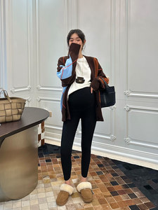 LeoMami maternity pants spring and autumn style pit striped leggings wear slim fit and velvet thickened warm cotton pants
