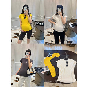 
LeoMami maternity wear summer solid color sloped shoulder short-sleeved T-shirt thin versatile comfortable slim slim commuter top