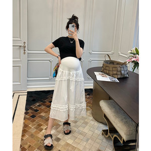 
LeoMami maternity wear summer style fungus patchwork cake skirt with belly support design and age-reducing A-line umbrella skirt