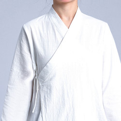 Taoist Cross-Collar Inner Wear Unisex Pure Cotton Base Layer Small Hanfu Zen Tea Clothing Mid-Length Shirt Round Neck Short-Sleeve T-Shirt