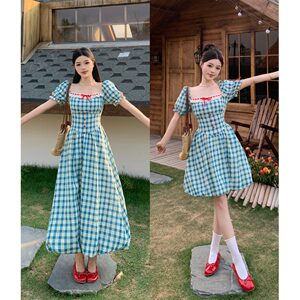 
Xiaojijia large-size women's pastoral style floral dress in summer fat mm slim and drooping A-line skirt