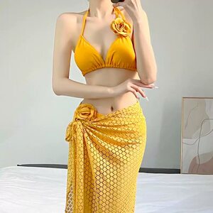 
Thai niche design big long skirt flower bikini beach vacation photo hot spring split three-piece swimsuit women