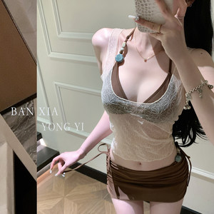 
New high-end small-breasted sexy hottie bikini four-piece conservative and slim beach resort hot spring swimsuit for women