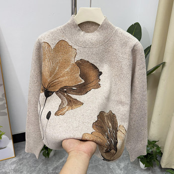 
Middle-aged mother's winter fashionable half turtleneck bottoming sweater