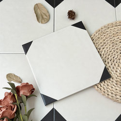 Minimalist Style 200X200 Original Edge Pattern Tiles Black and White Geometric Design Tiles for Bathroom and Balcony Flooring