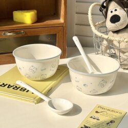 Cartoon Ceramic Bowl Household Cute Bear Pattern Tableware Set Anti-Scalding Soup Bowl Rice Bowl Rice Bowl