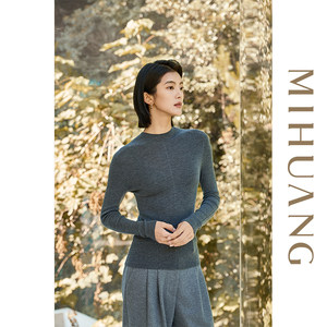 
[Same style in shopping malls] Rice King Autumn and Winter New Half Turtle Collar Cashmere Sweater Women's Casual Worsted Pure Cashmere Sweater