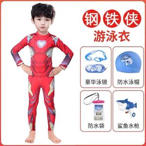Black Spider-Man Children 3-9 years old 6 swimsuit long-sleeved long-sleeved long-sleeved long-sleeved students sunscreen Small and small boys swimwear steel
