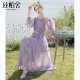 Cypress House round neck tea skirt 2025 spring new women's fashion retro splicing slim long-sleeved dress
