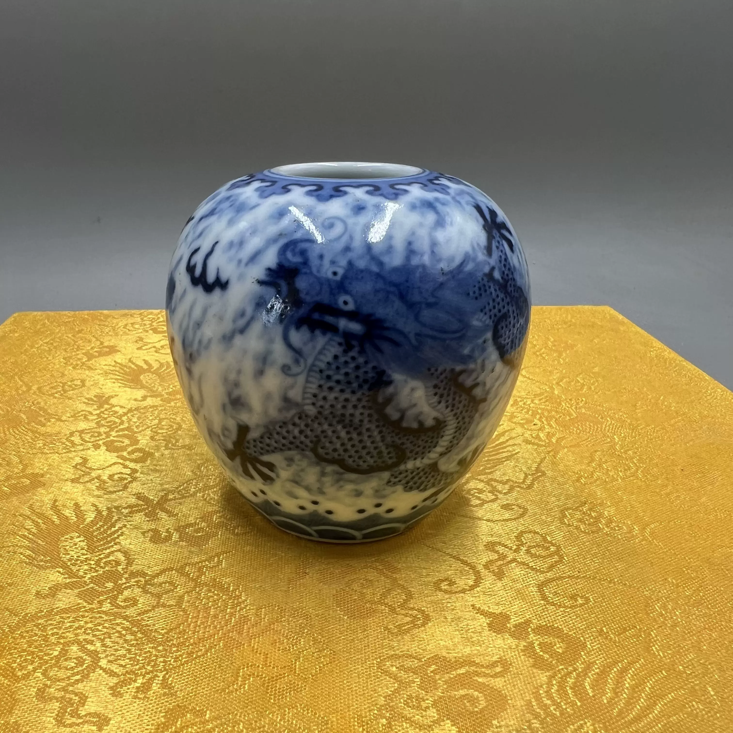 大清光绪年间精品民窑龙凤青花水盂古董古玩老货旧