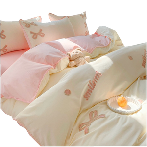
Class A princess style cotton 100 pure cotton four-piece bed sheet quilt cover girl's three-piece dormitory fitted sheet girly style
