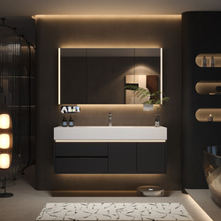 Anran Bathroom Rock Slab Integrated Basin Bathroom Cabinet Set Black Washbasin Sink Vanity