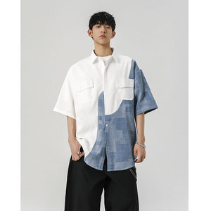 
Spot 1014~CS07~P48~2025 summer new contrasting color five-sleeve inch shirt summer men's short-sleeved shirt