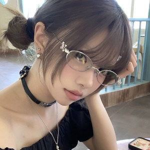 
gm metal small frame oval diamond-set glasses frame for women fashionable face showing small temperament anti-blue light bare face frame trendy