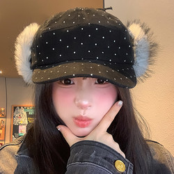 Polka Dot Plush Ear-Protecting Duckbill Hat for Women, Autumn and Winter, Warm, Makes Face Look Smaller, Large Head Circumference, Versatile, Niche, Cute Lei Feng Hat