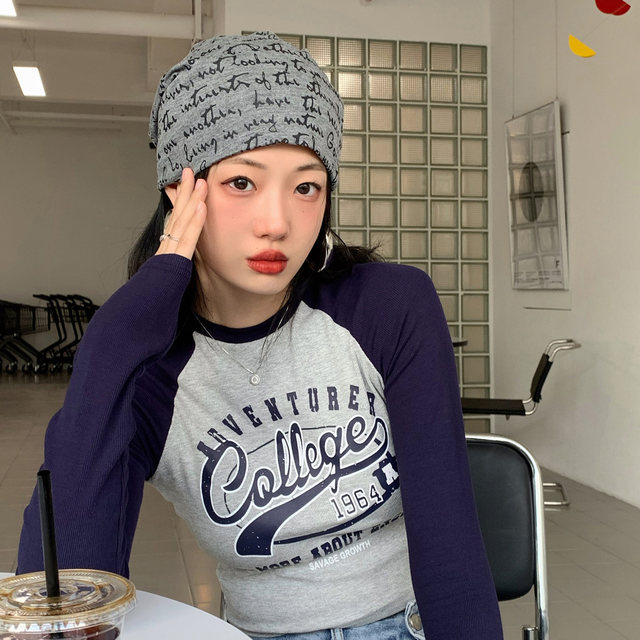 Short Letter Printed T shirt For Women In Autumn New American Retro Short letter printed t shirt for women in autumn new american retro