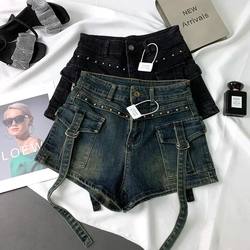 2025 Summer New American Retro Workwear Jeans Versatile High-Waisted Slimming Stylish Shorts for Women