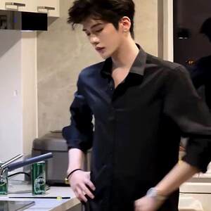 
Yuppie style black shirt men's slim long-sleeved Italian suit with high-end shirt base shirt Korean top