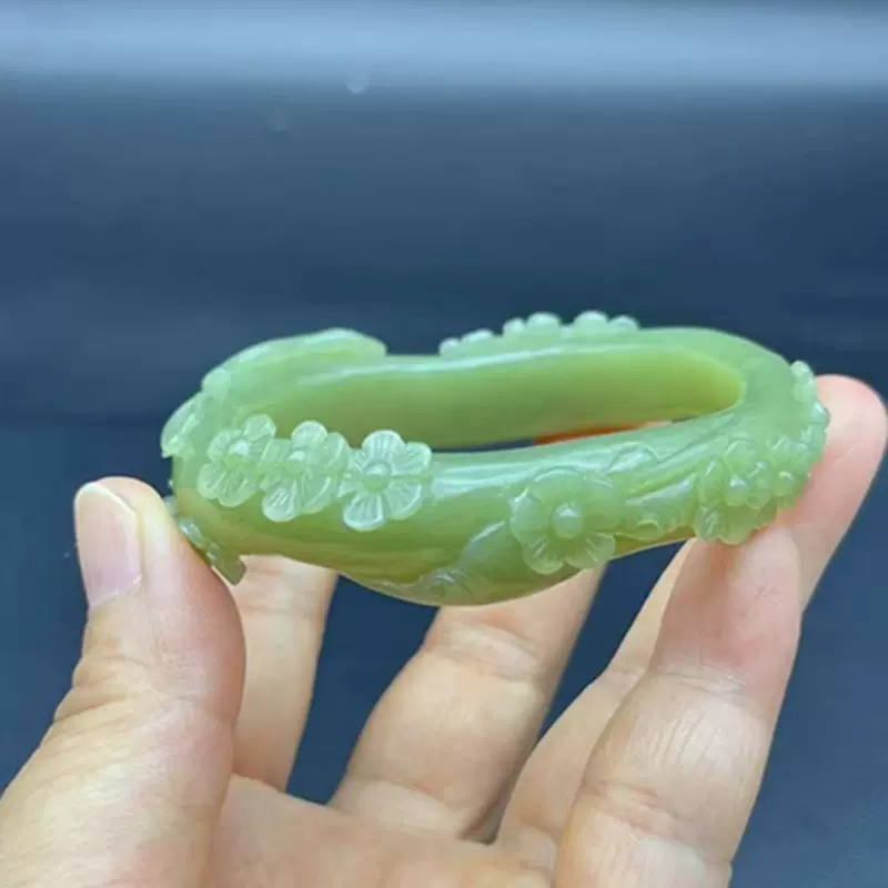 新入荷❣️貴重‼️天然和田玉 和田玉黄口料梅の枝満開梅花、【鳳穿牡丹