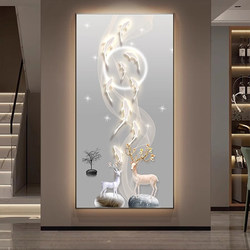 Modern Light Luxury Entrance Hall Decorative Painting Led Light Painting Nine Fishes Painting Corridor Aisle Hanging Painting Vertical Crystal Porcelain Mural