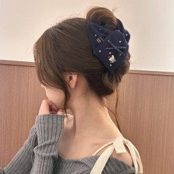 Original Handmade! Denim Blue Fabric Kt Cat Triangle Claw Clip Women's Hair Accessory Back of the Head Hair Clip Shark Clip Headwear