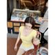 
Anne's afternoon~ Pure slim yellow large U-neck round neck short short-sleeved T-shirt