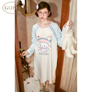 
Gukoo/fruit shell nightgown women's spring and autumn big-eared dog joint brand new pure cotton cute women's home clothes nightgown C