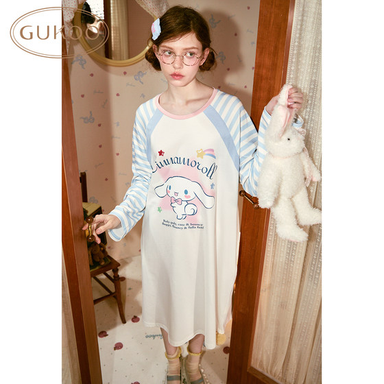 
Gukoo/fruit shell nightgown women's spring and autumn big-eared dog joint brand new pure cotton cute women's home clothes nightgown C