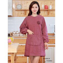 2025 New Apron for Kitchen Use, High-End Workwear, Long-Sleeved, Waterproof and Oil-Proof, Pure Cotton, Women's Reverse-Wear Work Apron