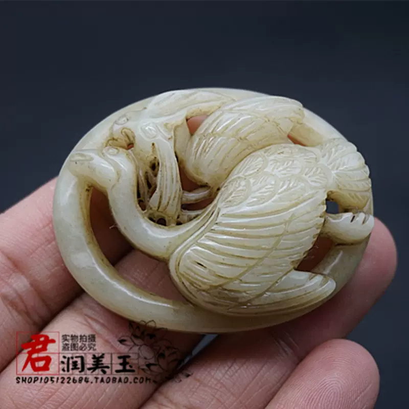 和田玉镂空雕刻仙鹤玉佩玉坠仿明清做旧挂件古风古装