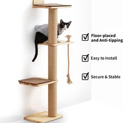 Cat Climbing Frame, Slanted Tower, Cat Frame, Cat Jumping Platform, Cat Tower, Solid Wood Wall-Mounted Cat Climbing Frame, Cat Nest, Cat Tree Integrated 42421Ysuj8