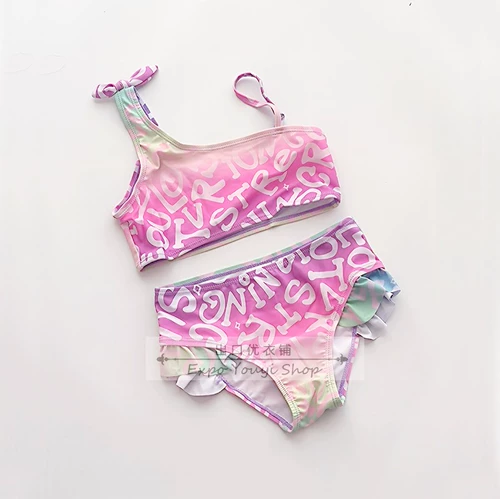 Раздельный купальник, штаны с бантиком, градиент, 5-14 лет