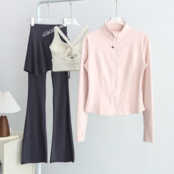 Quick-Drying Running Yoga Clothing Set for Women, New Fitness Jacket, Pilates Three-Piece Set, High-End Stand-Up Collar Sports Suit