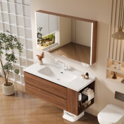 Vintage-Style Bathroom Cabinet Set with Integrated Ceramic Basin, Bathroom Sink, Washbasin, Countertop Basin, and Bathroom Side Cabinet