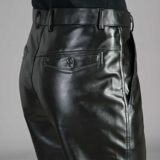 Men's large-size leather pants warm men's cycling, oil-proof takeaway straight-tight casual middle-aged and elderly people with thickened designated driving work