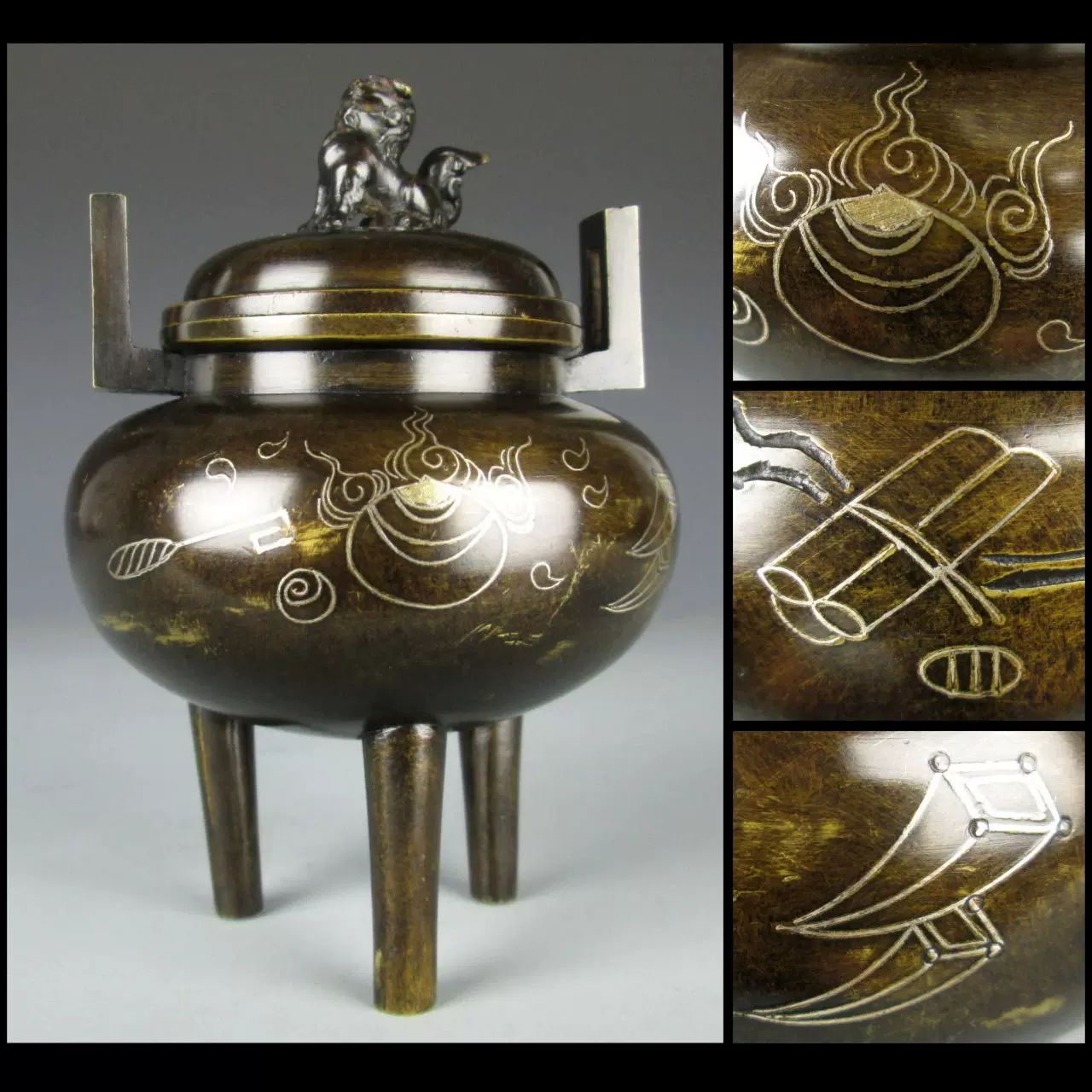 銅製獅子三足香炉 香炉 三足 香道具 銅 獅子