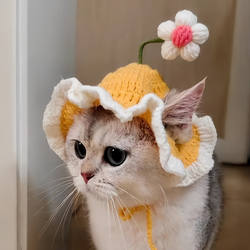 Small flower pet hat Lolita maid cat wavy brim dog headband tooth pink decoration