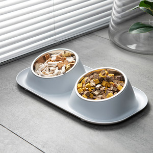 
Feeding bowl double bowl cat rice bowl cat bowl neck guard cat food bowl stainless steel leak-proof dog bowl dog pet supplies