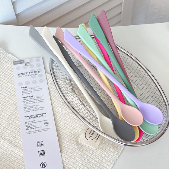 Korean food -grade platinum silicone spoon double head can use yogurt spoon to stir with a spoon to season a small spoon dessert spoon
