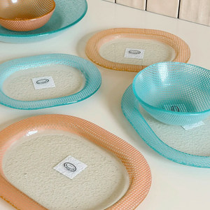 
Korean eding heat-resistant glass autumn and winter new color dinner plate pasta plate yogurt bowl oval plate