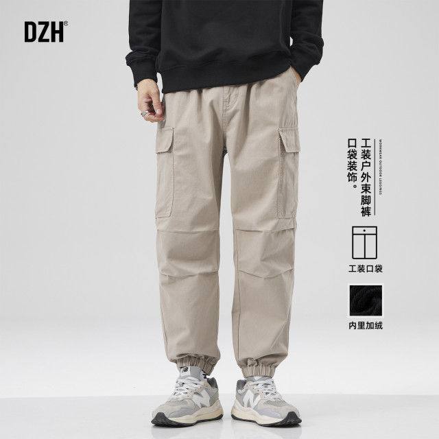 Men's khaki velvet pants men's 2025 new thickened trousers winter warm men's trousers legged overalls